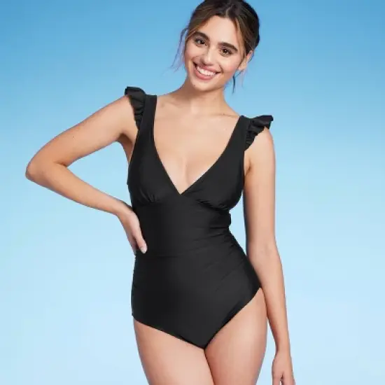 Women's Ruffle Shoulder Ruched Full Coverage One Piece Swimsuit - Kona Sol&trade; image {6}