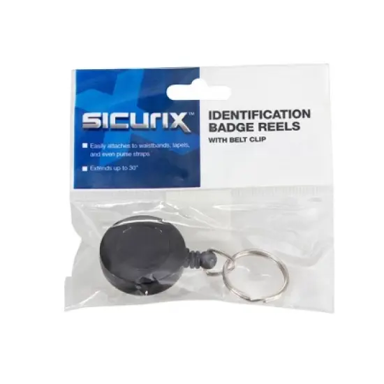 SICURIX Standard Round ID Badge Reel with Belt Clip & Key Ring, Black, Pack of 6 image {2}