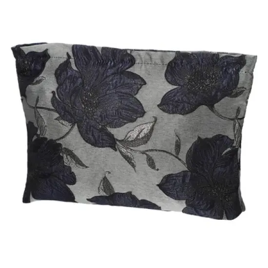 Unique Bargains Travel Canvas Floral Zipper-Closure Deep Blue 1 Pc image {7}