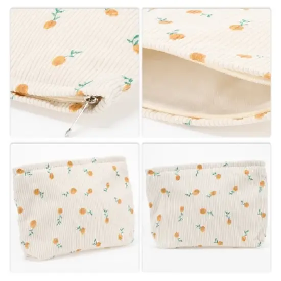 Unique Bargains Women Durable Floral Makeup Bag Beige 1 Pc image {2}