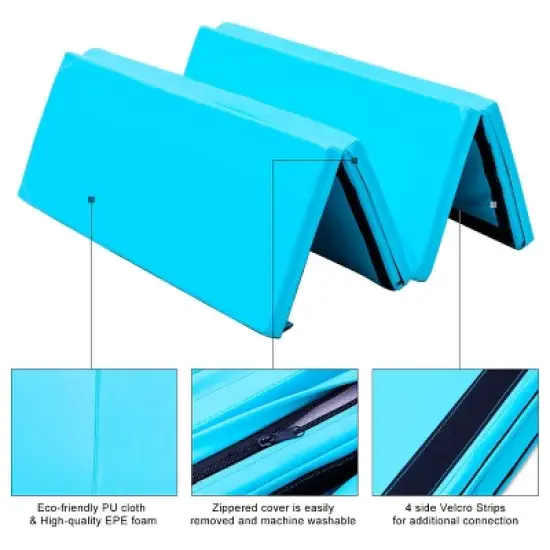 Costway 4'x6'x2'' Gymnastics Mat PU Thick Folding Panel Gym Blue image {3}