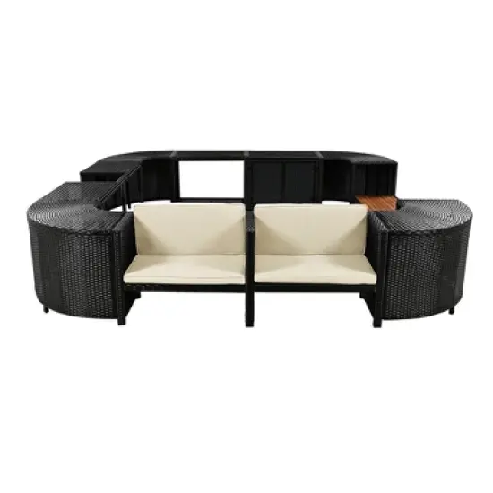 Spa Surround Spa Frame, Patio Rattan Sectional Sofa Set with Storage Spaces & Seats, Quadrilateral Outdoor Conversation Sofa Set for Poolside Garden image {7}