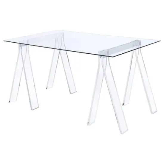 Amaturo Glass Top Acrylic Sawhorse Writing Desk Clear - Coaster image {3}