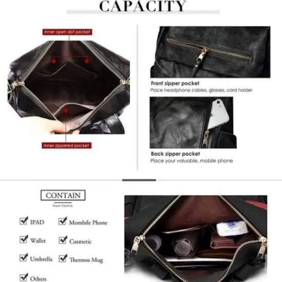 Backpack Purse for Womens Waterproof PU Leather Backpacks image {2}