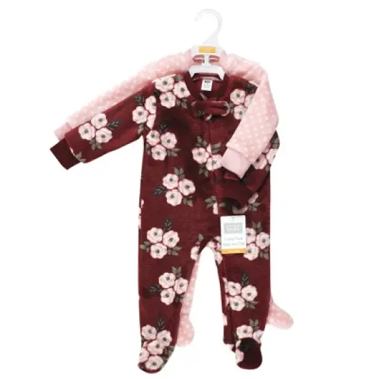 Hudson Baby Infant Girl Plush Sleep and Play, Burgundy Floral image {1}