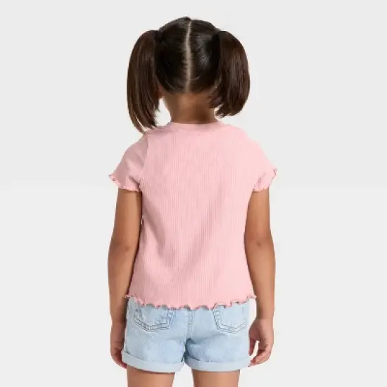 Toddler Girls' Short Sleeve Flower Ribbed T-Shirt - Cat & Jack&trade; Light Mauve 4T image {2}