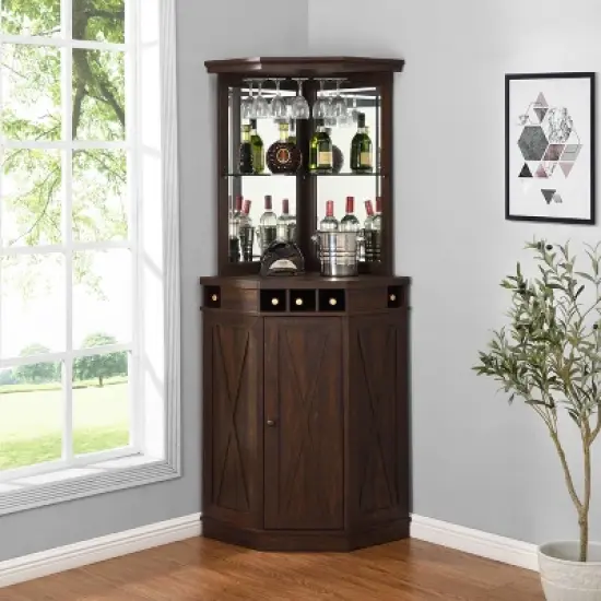 Home Source Charcoal Corner Bar Unit with built-in Wine Rack and Lower Cabinet image {4}