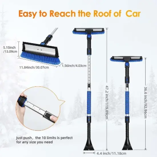 AstroAI 47.2" Ice Scrapers for Car Windshield, 3 in 1 Sturdy Snow Brush with Squeegee, 180&deg; Pivoting Snow Scraper for Car, Truck, SUV image {2}