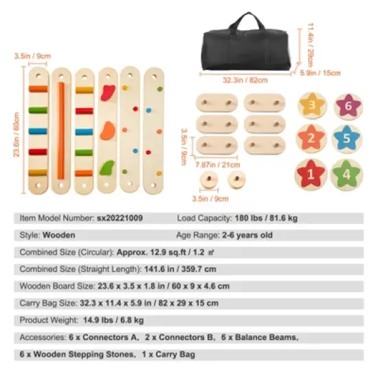 VEVOR Balance Beam Stepping Stones, 6 PCS Wooden Toddler Balance Boards, Montessori Toy for Kids 2-6, Build Coordination and Gross Motor Skills image {7}