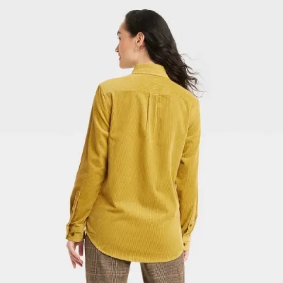 Houston White Adult Woven Cord Button-Down Shirt - Yellow image {1}