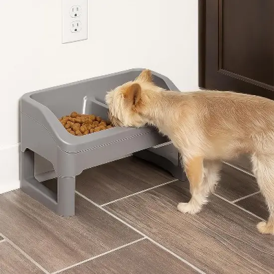 IRIS USA Adjustable Elevated Dog Bowls Removable Feeding Station, Gray image {2}