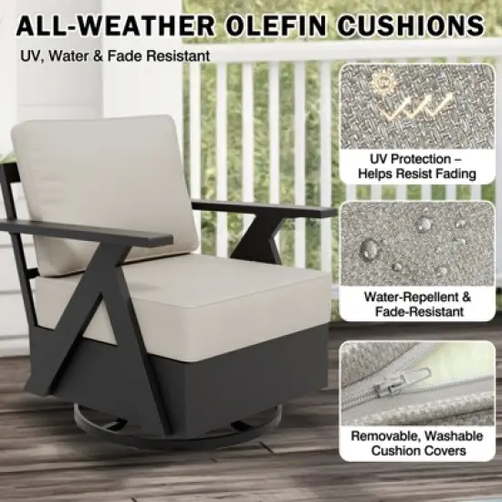 EAGLE PEAK Urban Slate 3 PCS Outdoor Bistro Set with Modern Swivel Rocking Chairs and Table image {3}