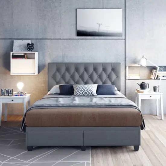 Henley Linen Tufted Upholstered Platform Bed with Storage Drawers - Eco Dream image {5}