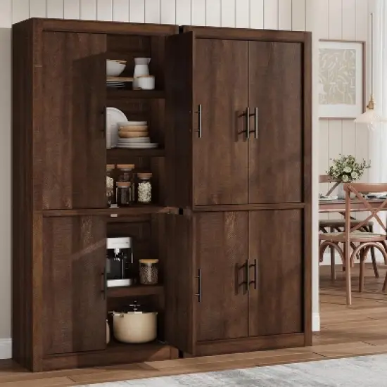 Tall Farmhouse Pantry Cabinet - 4-Door Storage with Adjustable Shelves, Freestanding for Kitchen image {4}