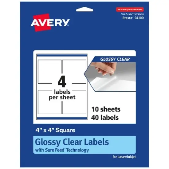 Avery Glossy Clear Square Labels with Sure Feed, 4" x 4" image {6}