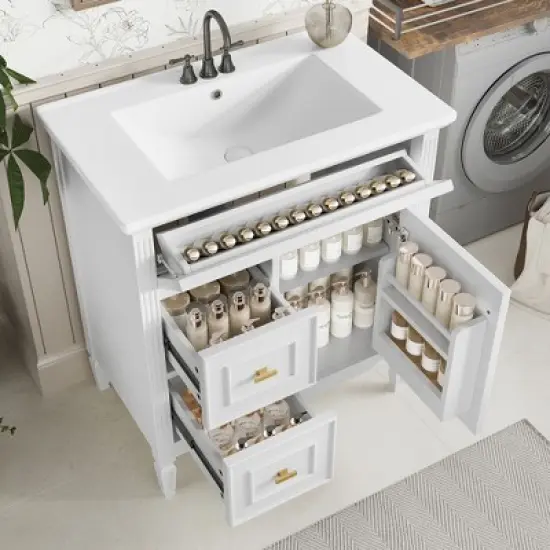 TIRAMISUBEST 30" Bathroom Vanity with Ceramic Sink, Bathroom Cabinet with A Long Flip Drawer, Door Shelf & Adjustable Shelf image {18}