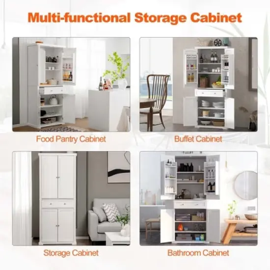 Costway 72'' Freestanding Kitchen Pantry Cabinet 4 Doors Storage Cupboard Shelves Drawer image {4}