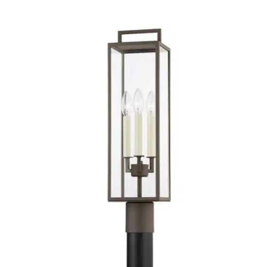Troy Lighting Beckham 3 - Light Post Light in  Textured Bronze Clear Shade image {1}