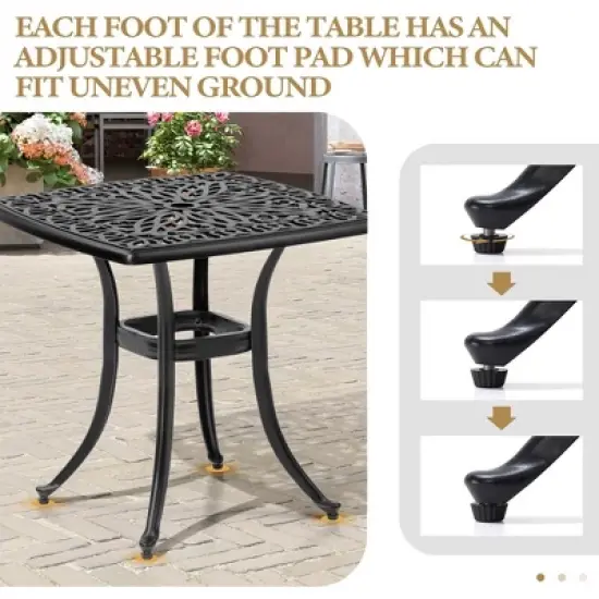 Crestlive Products Patio Cast Aluminum Black Side Table, Outdoor End Table Small Square Coffee Table for Backyard, Pool, Indoor, Easy Maintenance image {5}