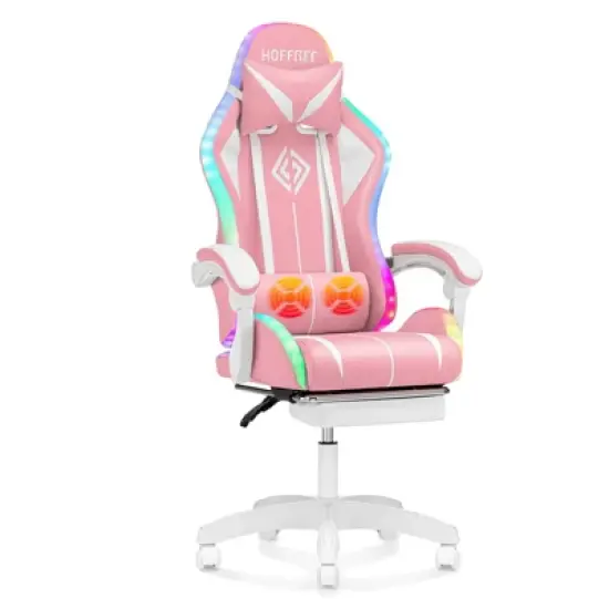 Hoffree Comfort Massage Racing Gaming Chair Ergonomic Office PC Chair with Footrest & RGB Light image {15}