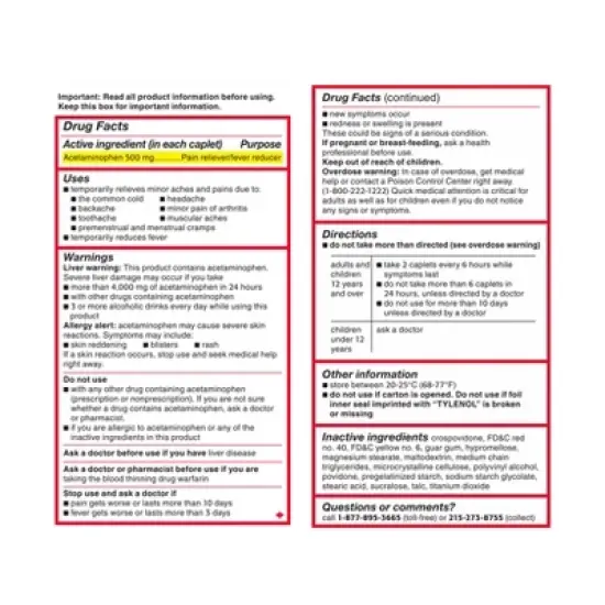 Tylenol Extra Strength Acetaminophen - Easy to Swallow Pain Reliever Caplets - 200 ct image {5}