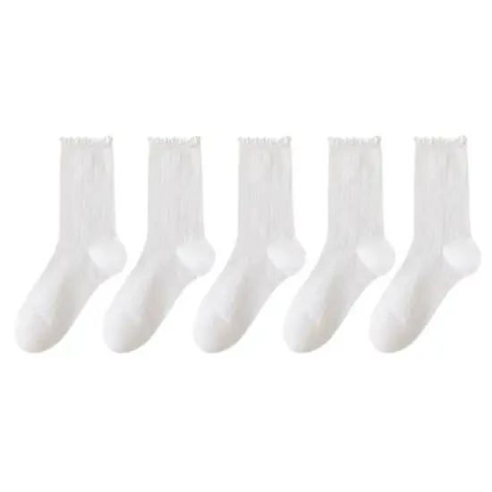 Anna-Kaci Women's Ribbed Crew Socks with Ruffle Lettuce Trim Soft Stretch Knit Comfortable Everyday 5-Pack image {9}