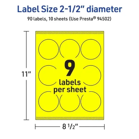 Avery Neon Yellow Paper Labels, 2.5" Diameter Round image {4}