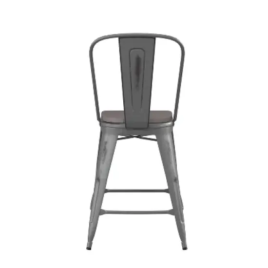 Emma and Oliver Clear Coated Metal Stool with Backrest and Polyresin Seat for Indoor Use Only image {10}