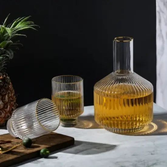 Slickblue Glass Bedside Carafe Set with Gold Rim - 59oz Water Carafe & 12.5oz Glass image {4}