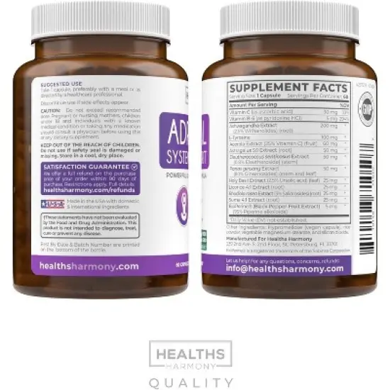 Adrenal Health Capsules, Cortisol Manager & Stress Relief with L-Tyrosine & Ashwagandha, Fatigue Supplement, Health's Harmony, 60ct or 120ct image {7}