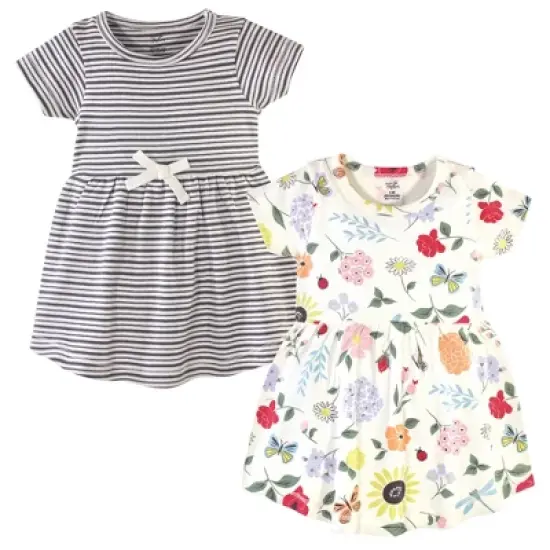 Touched by Nature Baby and Toddler Girl Organic Cotton Short-Sleeve Dresses 2pk, Flutter Garden image {3}