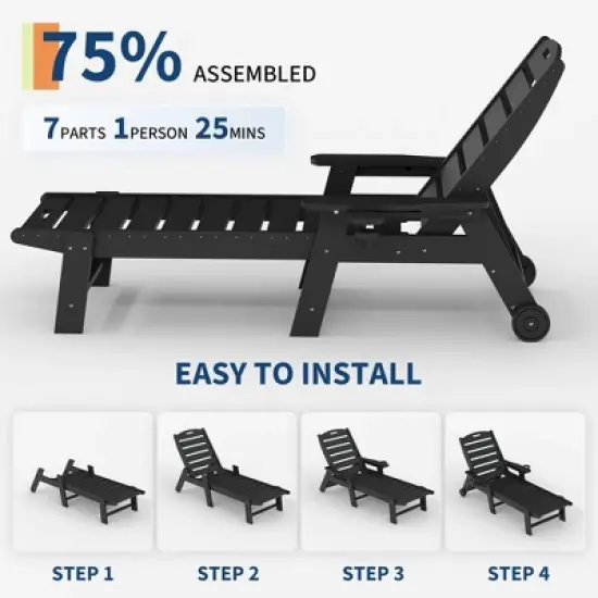 TARGET HDPE 5-Position Lounge Chair for Outside, Outdoor HDPE Chaise Loungers with Cup Holder, Resin Pool Lounge Chair image {4}