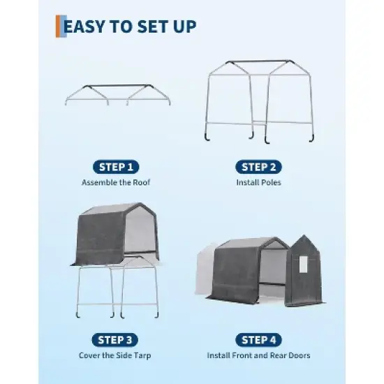 Outdoor Portable Storage Shed w/Roll-Up Door&Vent,Shelter Waterproof PE Tarp,UV-Resistant Storage Sheds for Motorcycle,Firewood,Tools image {7}