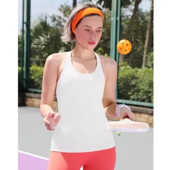 Attraco Women's Ribbed Workout Tank Tops with Built in Bra Tight Racerback Scoop Neck Athletic Top image {6}