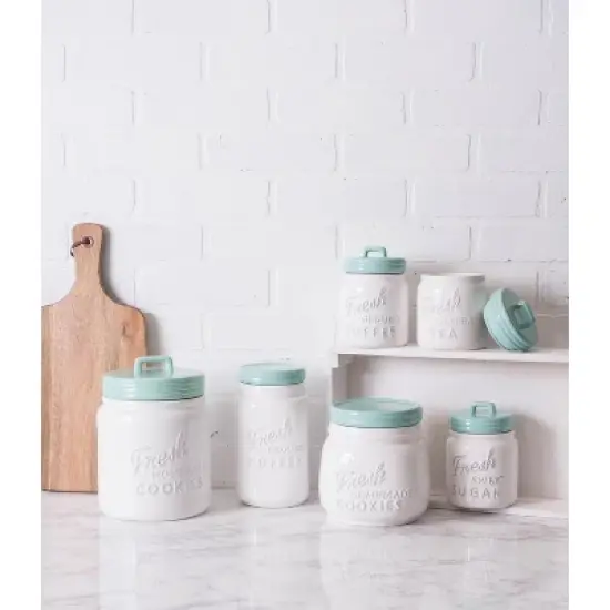 Design Imports Aqua Ceramic Jar Canister Set/3 image {1}