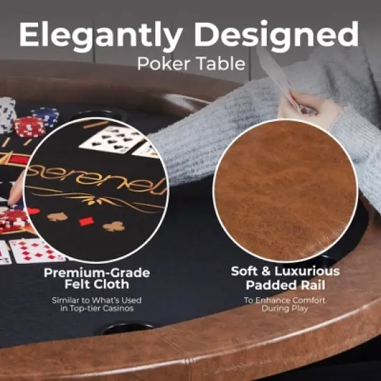 Round Poker Table for Game Nights with 8-Player Seating, Foldable Design, Compact for Storage image {3}