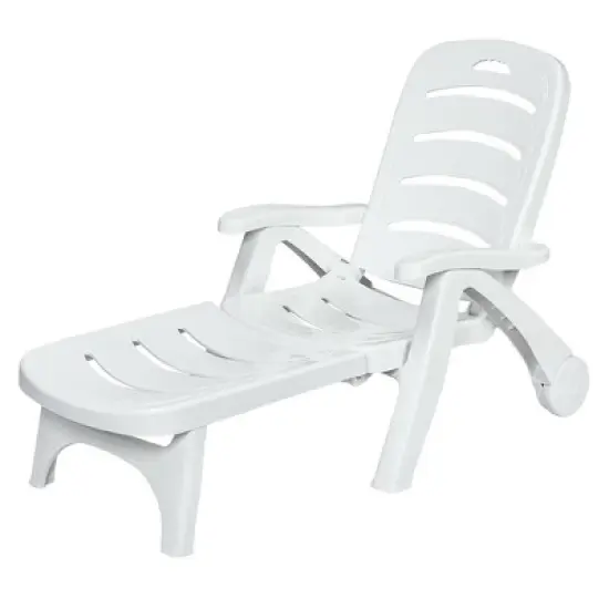 Costway Adjustable Folding Patio Chaise Deck Chair Lounger 5 Position Recliner w/ Wheels image {10}