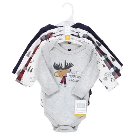 Hudson Baby Unisex Baby Cotton Long-Sleeve Bodysuits, Moosing Around image {1}