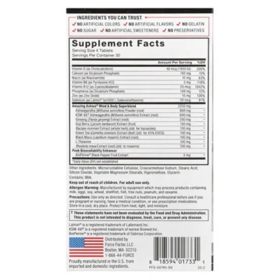 Force Factor Amazing Ashwa&reg;, 120 Tablets image {1}