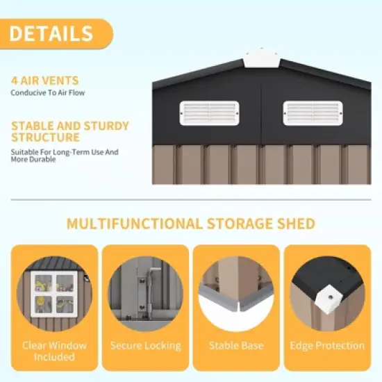 6x8 FT Outdoor Metal Storage Shed, Large Lockable Garden Tool Shed with Updated Frame Structure, Utility Tool Storage House for Backyard image {4}