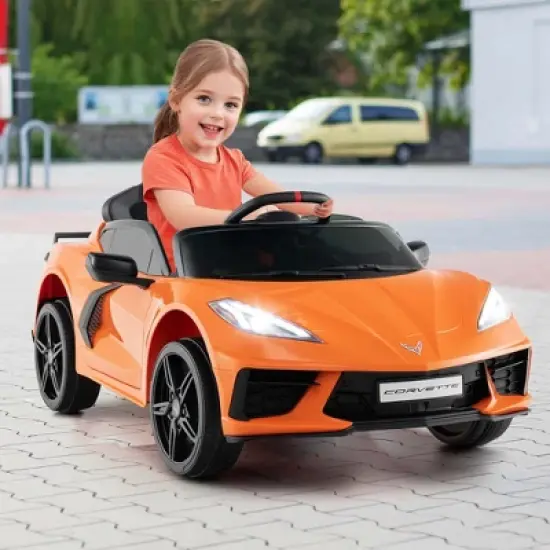 Costway 12V Electric Kids Ride On Car with Remote Control Wireless Connection Lights Orange/Pink/Red/White image {1}