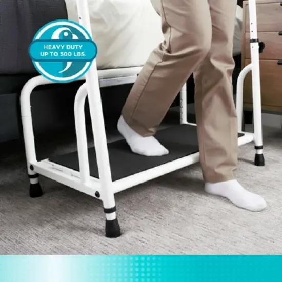 Stander Step Stool, Heavy Duty Bed Step with Adjustable Hand Rails image {4}