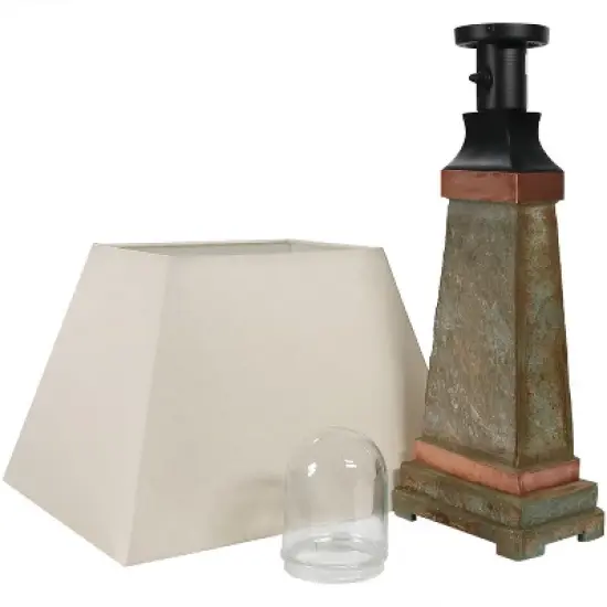 Sunnydaze Contemporary Natural Slate with Copper Trim and Fabric Cream Shade Accent Indoor/Outdoor Weather-Resistant Table Lamp image {9}