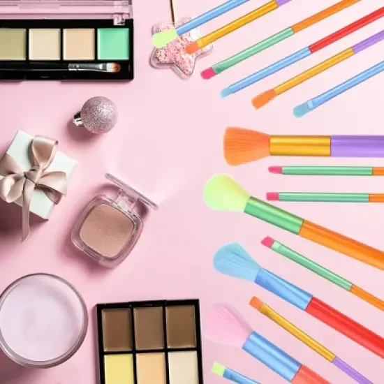 Unique Bargains Makeup Brushes Concealer Brush Loose Professional Blush Brush Plastic Metal Handle Multicolor 15 Pcs image {1}