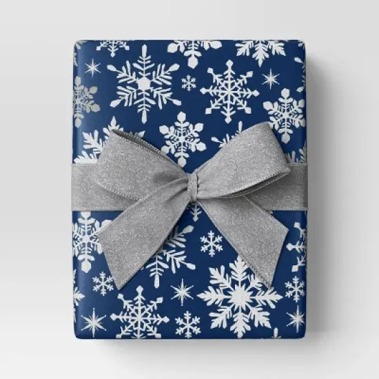 30&rdquo; 25 sq ft Christmas Roll Wrap White Snowflakes on Blue - Wondershop&trade; image {1}
