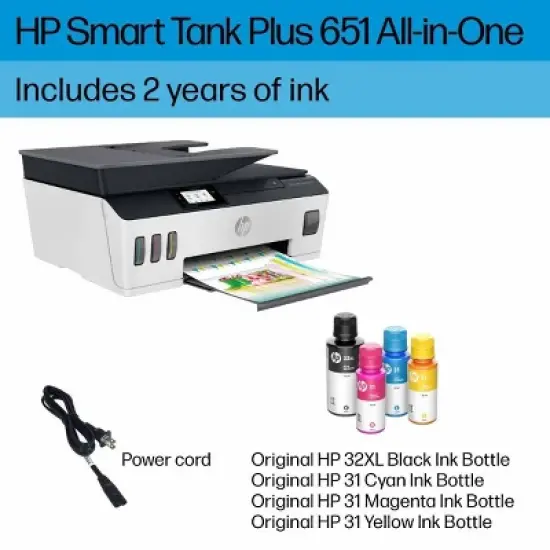 HP Smart Tank 651 Wireless All-In-One Color Refillable Supertank Printer, Scanner, Copier (7XV38A) image {5}