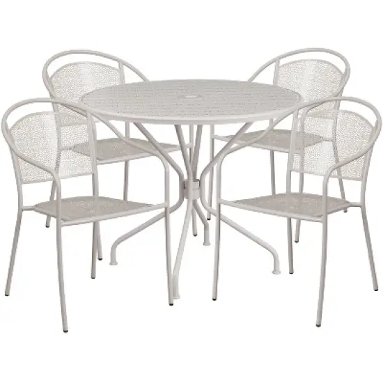 Flash Furniture Oia Commercial Grade 35.25" Round Indoor-Outdoor Steel Patio Table Set with 4 Round Back Chairs image {8}