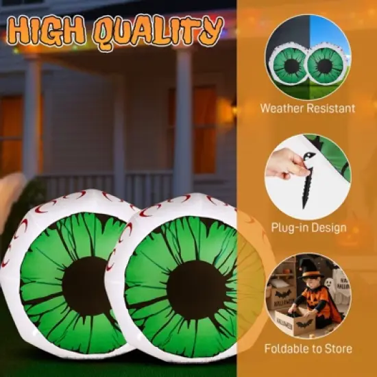Angel Sar Halloween Inflatable Eyeballs, 2 Pack 3FT Lighted Outdoor Decor, Green LED Eyes for Yard Garden Party Indoor Outdoor Spooky Decoration image {2}