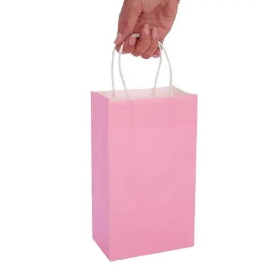 Blue Panda 25-Pack Pink Gift Bags with Handles - Small Paper Treat Bags for Birthday, Wedding, Retail (5.3x3.2x9 In) image {3}