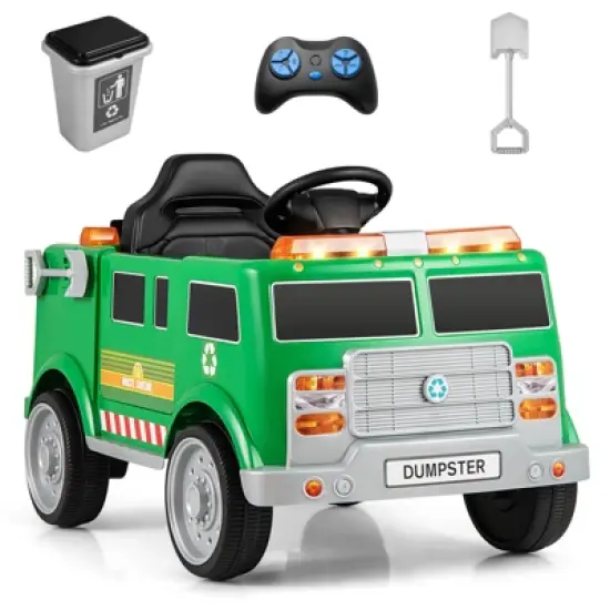 Costway Ride on Garbage Truck with Remote Control Trash Bin Shovel Lights Sound Effects image {9}